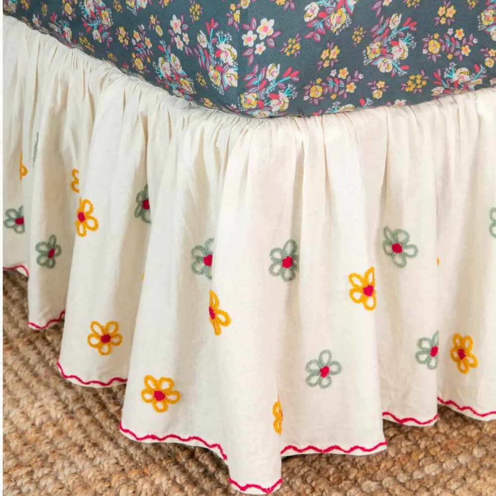 Embroidered full bed skirt